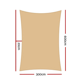 Instahut Shade Sail 3x6m Rectangle 185GSM 95% Sand Shade Cloth - RnR Galore