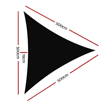 Instahut Shade Sail 5x5x5m Triangle 280GSM 98% Black Shade Cloth - RnR Galore
