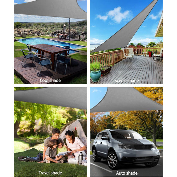 Instahut Shade Sail 6x6x6m Triangle 280GSM 98% Grey Shade Cloth - RnR Galore