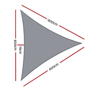 Instahut Shade Sail 6x6x6m Triangle 280GSM 98% Grey Shade Cloth - RnR Galore