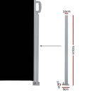 Instahut Side Awning Outdoor Blinds Sun Shade Retractable Screen 2X6M BK - RnR Galore