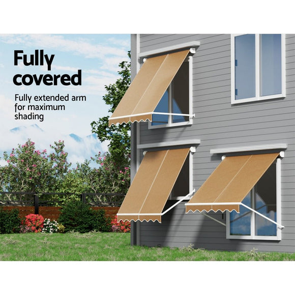 Instahut Window Fixed Pivot Arm Awning Outdoor Retractable Canopy 2.1X2.1M Beige - RnR Galore