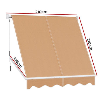 Instahut Window Fixed Pivot Arm Awning Outdoor Retractable Canopy 2.1X2.1M Beige - RnR Galore
