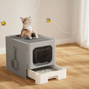 i.Pet Cat Litter Box Large Tray Kitty Toilet Enclosed Hooded Foldable Cat Litter Box Scoop Grey - RnR Galore