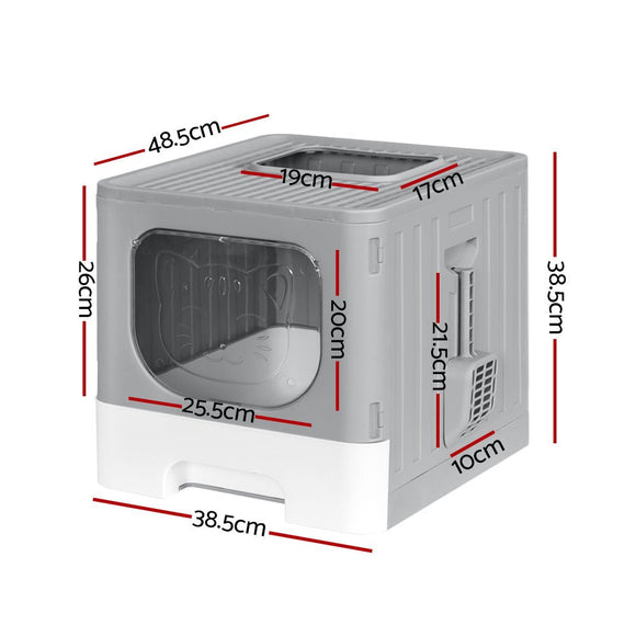 i.Pet Cat Litter Box Large Tray Kitty Toilet Enclosed Hooded Foldable Cat Litter Box Scoop Grey - RnR Galore