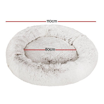 i.Pet Pet Bed Dog Cat 110cm Calming Extra Large Soft Plush White Brown - RnR Galore