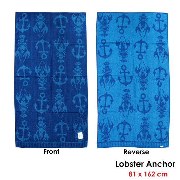Jacquard Velour Reversible Beach Towel Blue Lobster Anchor - RnR Galore