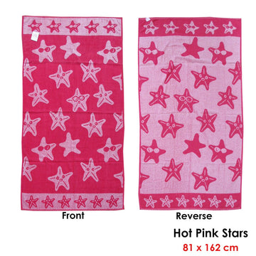 Jacquard Velour Reversible Beach Towel Hot Pink Stars - RnR Galore