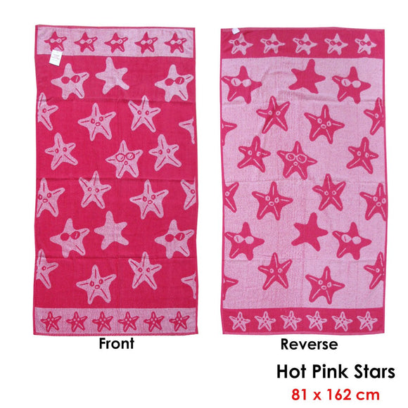 Jacquard Velour Reversible Beach Towel Hot Pink Stars - RnR Galore