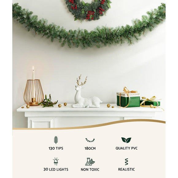 Jingle Jollys 1.8m Christmas Garland with LED lights Party Xmas Decorations - RnR Galore