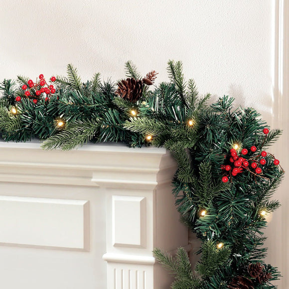 Jingle Jollys 2.4m Christmas Garland with LED Lights Decorations Xmas Party - RnR Galore