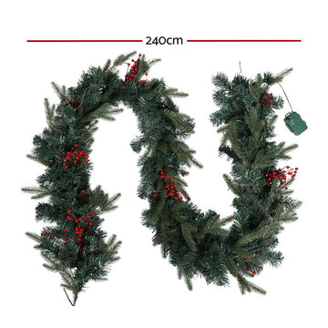 Jingle Jollys 2.4m Christmas Garland with LED Lights Decorations Xmas Party - RnR Galore
