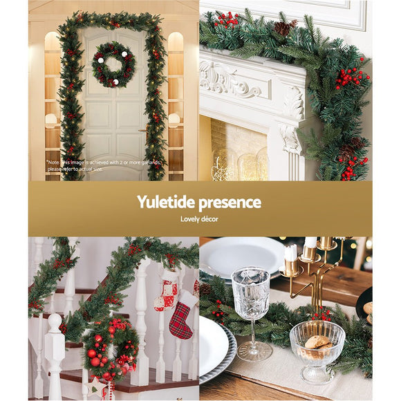 Jingle Jollys 2.4m Christmas Garland with LED Lights Decorations Xmas Party - RnR Galore