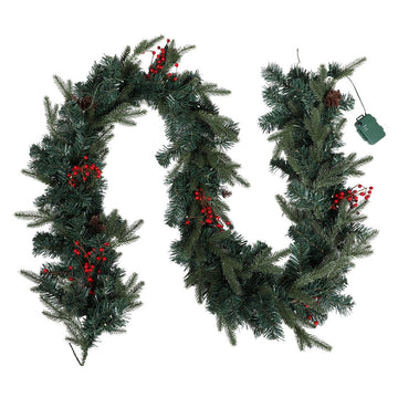 Jingle Jollys 2.4m Christmas Garland with LED Lights Decorations Xmas Party - RnR Galore
