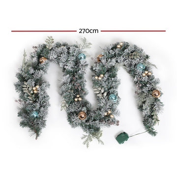 Jingle Jollys 2.7m Christmas Garland with LED Lights Snowy Decoration Xmas Party - RnR Galore