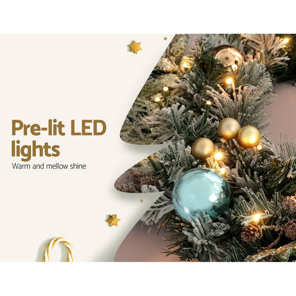 Jingle Jollys 2.7m Christmas Garland with LED Lights Snowy Decoration Xmas Party - RnR Galore