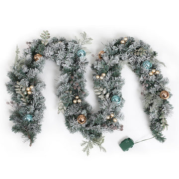 Jingle Jollys 2.7m Christmas Garland with LED Lights Snowy Decoration Xmas Party - RnR Galore