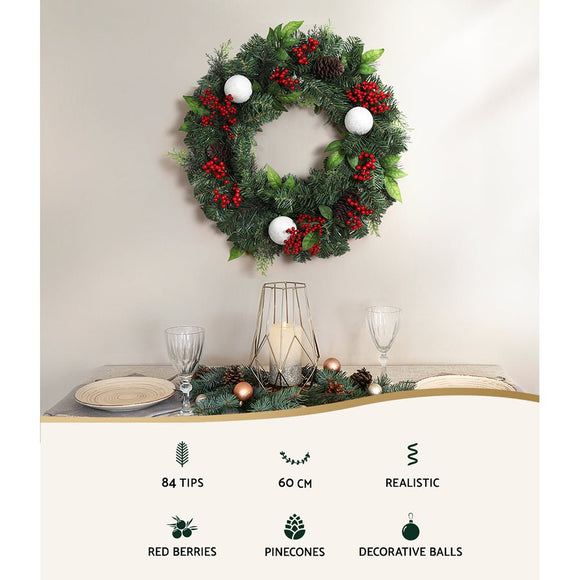 Jingle Jollys 2FT 60CM Christmas Wreath with Decor Xmas Tree Decoration - RnR Galore