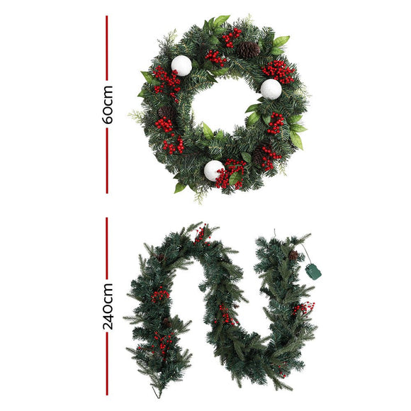 Jingle Jollys Christmas Garland with Wreath Set LED Lights Xmas Tree Decor - RnR Galore
