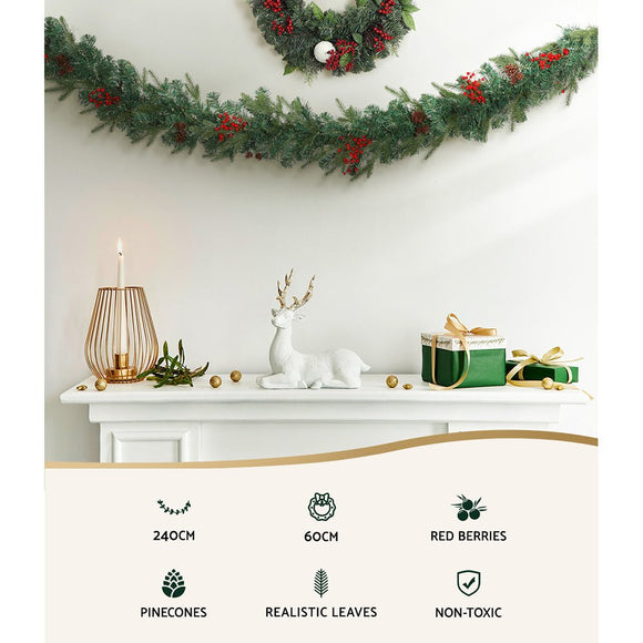 Jingle Jollys Christmas Garland with Wreath Set LED Lights Xmas Tree Decor - RnR Galore