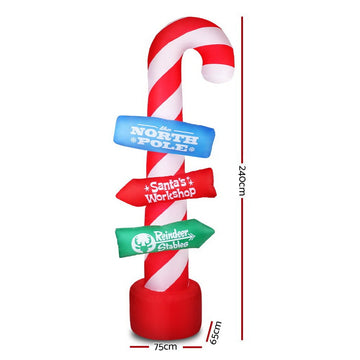 Jingle Jollys Christmas Inflatable Candy Pole 2.4M Illuminated Decorations - RnR Galore