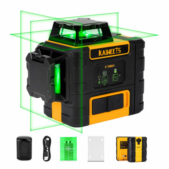 KAIWEETS KT360A Green Laser Level 3 X 360° Rotary Self Leveling with 1 Rechargeable Battery - RnR Galore