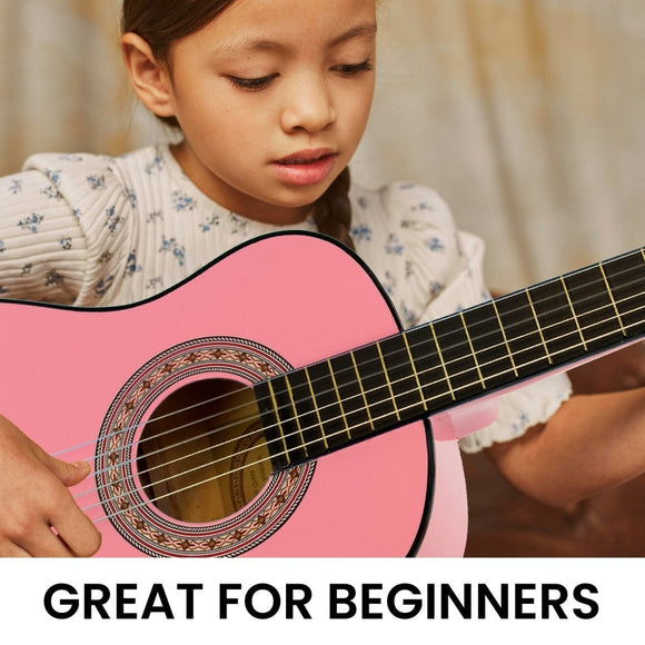 Karrera 34in Acoustic Wooden Childrens Guitar - Pink - RnR Galore