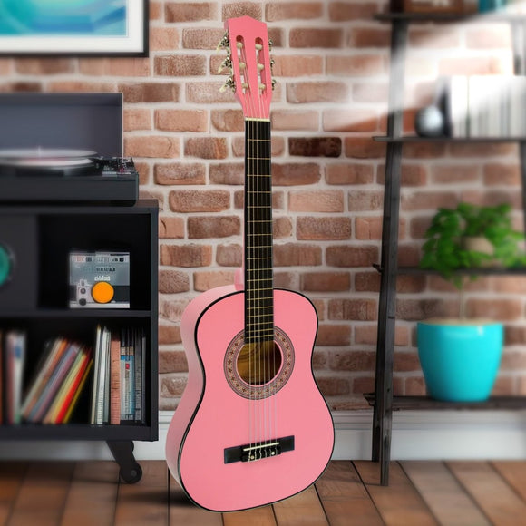 Karrera 34in Acoustic Wooden Childrens Guitar - Pink - RnR Galore