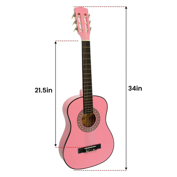 Karrera 34in Acoustic Wooden Childrens Guitar - Pink - RnR Galore