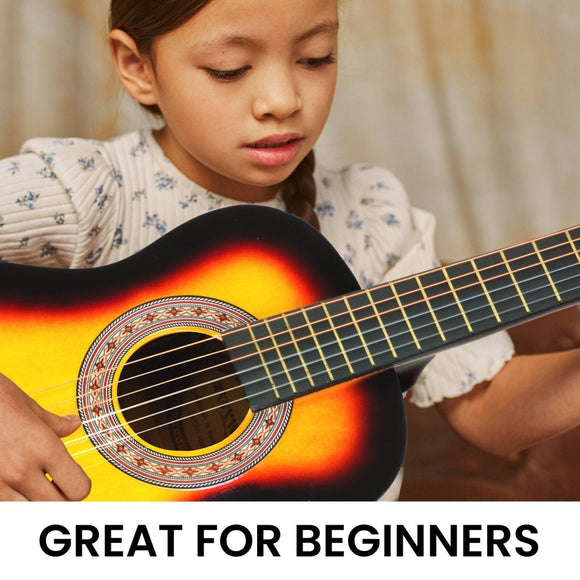 Karrera 34in Acoustic Wooden Childrens Guitar - Sunburst - RnR Galore