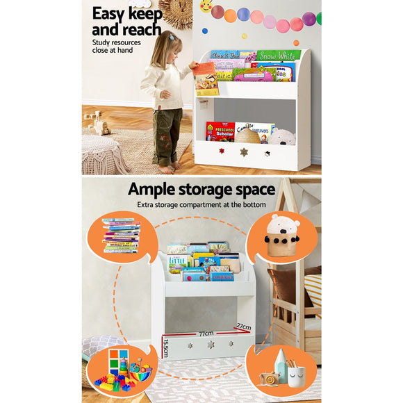 Keezi 3 Tiers Kids Bookshelf Magazine Shelf Organiser Bookcase Display White - RnR Galore