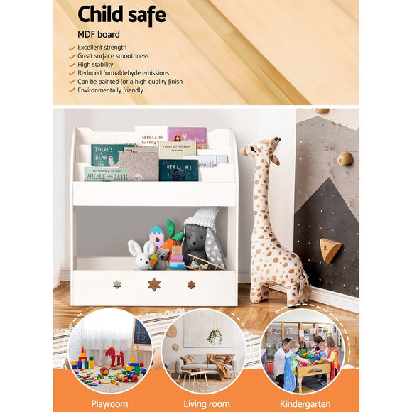 Keezi 3 Tiers Kids Bookshelf Magazine Shelf Organiser Bookcase Display White - RnR Galore