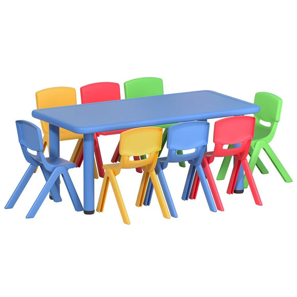 Keezi 9PCS Kids Table and Chairs Set Children Study Desk Furniture Plastic 8 Chairs - RnR Galore