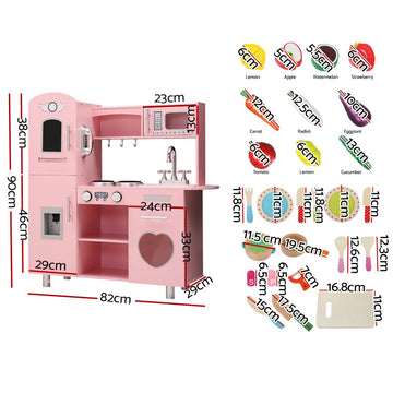 Keezi Kids Kitchen Play Set Wooden Pretend Toys Cooking Children Food Pink - RnR Galore