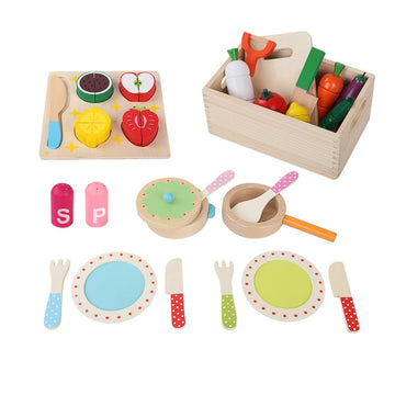Keezi Kids Kitchen Play Set Wooden Pretend Toys Cooking Utensils Pots Pans Food - RnR Galore