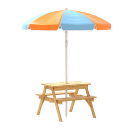 Keezi Kids Outdoor Table and Chairs Picnic Bench Umbrella Set Water Sand Pit Box - RnR Galore