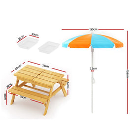 Keezi Kids Outdoor Table and Chairs Picnic Bench Umbrella Set Water Sand Pit Box - RnR Galore