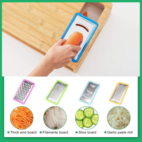 Large Bamboo Cutting Board and 4 Containers with Mobile Holder gift included for Home Kitchen - RnR Galore