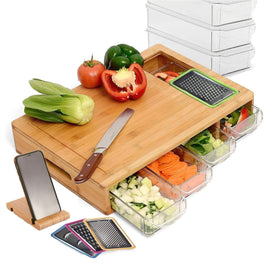 Large Bamboo Cutting Board and 4 Containers with Mobile Holder gift included for Home Kitchen - RnR Galore