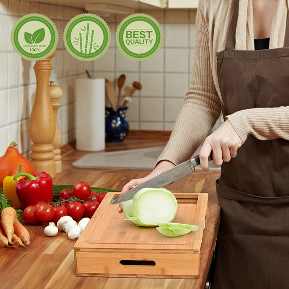 Large Bamboo Cutting Board and 4 Containers with Mobile Holder gift included for Home Kitchen - RnR Galore