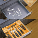 Large Capacity Bamboo Expandable Drawer Organizer with Knife Block Holder for Home Kitchen Utensils - RnR Galore