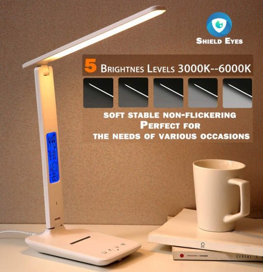 LED Desk Lamp with Fast Wireless Charger Clock Alarm Date Temperature - RnR Galore