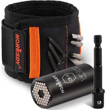Magnetic Wristband & Universal Socket Grip 7 - 19mm Magnets Screws Nails Holder - RnR Galore