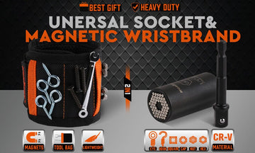 Magnetic Wristband & Universal Socket Grip 7 - 19mm Magnets Screws Nails Holder - RnR Galore