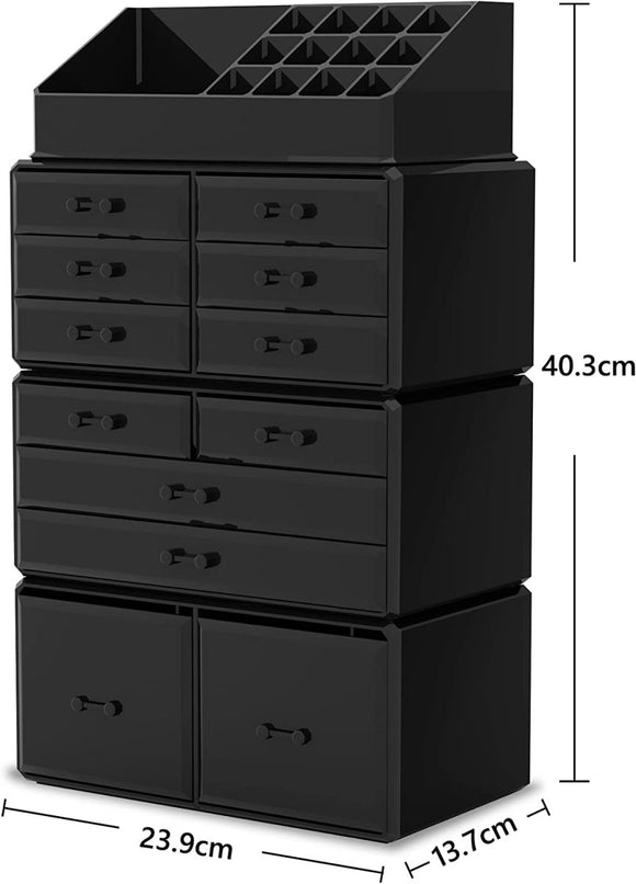 Makeup Cosmetic Organizer Storage with 12 Drawers Display Boxes (Black) - RnR Galore