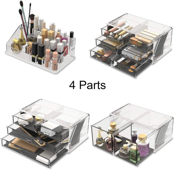 Makeup Cosmetic Organizer Storage with 12 Drawers Display Boxes (Clear) - RnR Galore