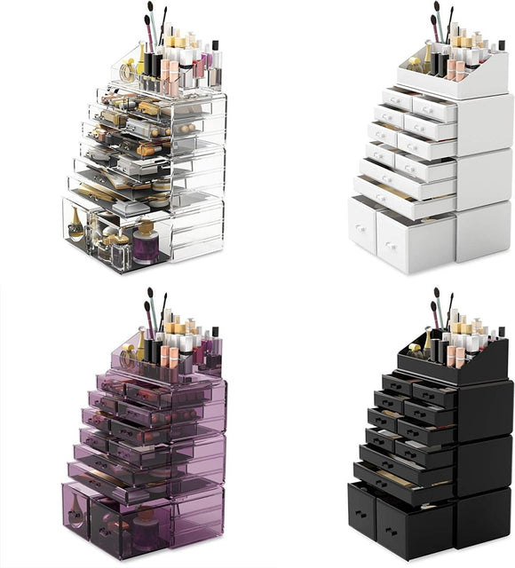Makeup Cosmetic Organizer Storage with 12 Drawers Display Boxes (White) - RnR Galore