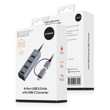 mbeat 4 - Port USB 3.0 Hub with 2 - in - 1 USB 3.0 & USB - C Converter - Space Grey - RnR Galore