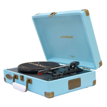 mbeat Woodstock II Sky Blue Retro Bluetooth (TX/RX) Turntable - RnR Galore