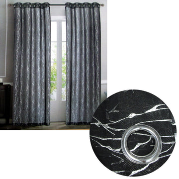 Pair of Sheer Eyelet Curtains Black with Silver Foils 137 x 213 cm - RnR Galore